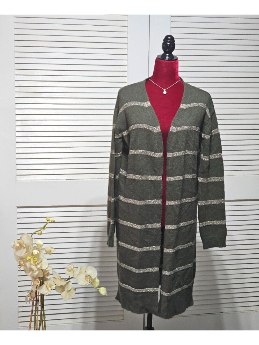 Pietronilla Women Wool Blend Metallic Accent Striped Longline Cardigan Sz S 2880